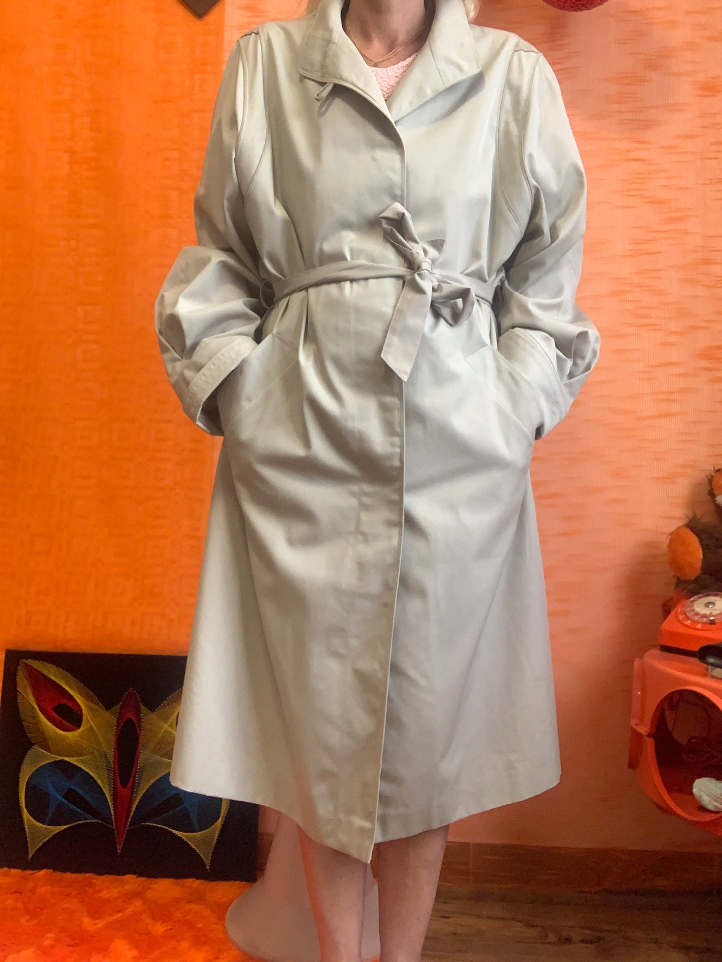 Trench ceinturé 1980/1990 Vintage Chic empiècements daim