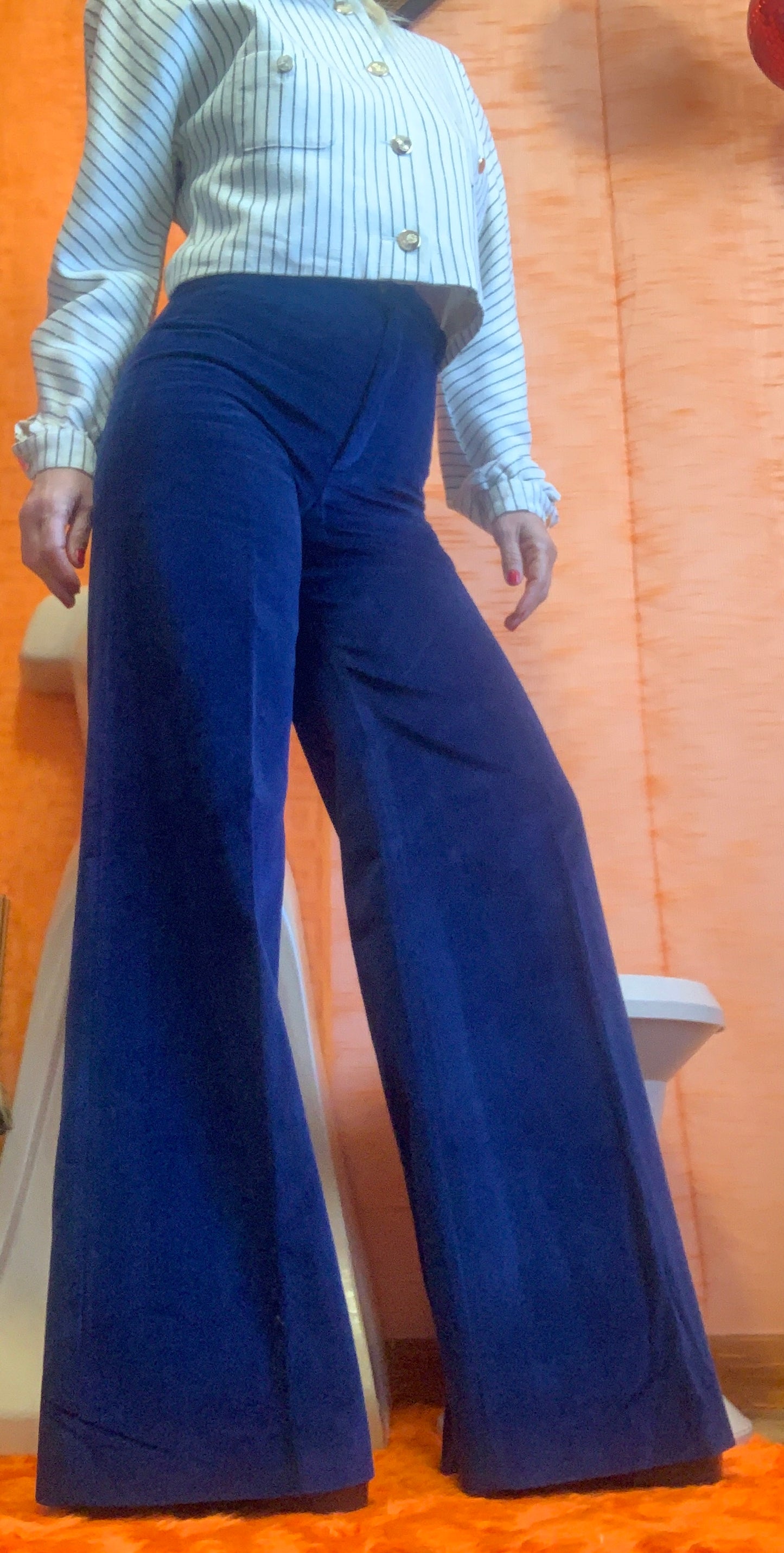Incroyable Pantalon Pattes d’éléphant Velours épais Taille Haute Vintage 1970