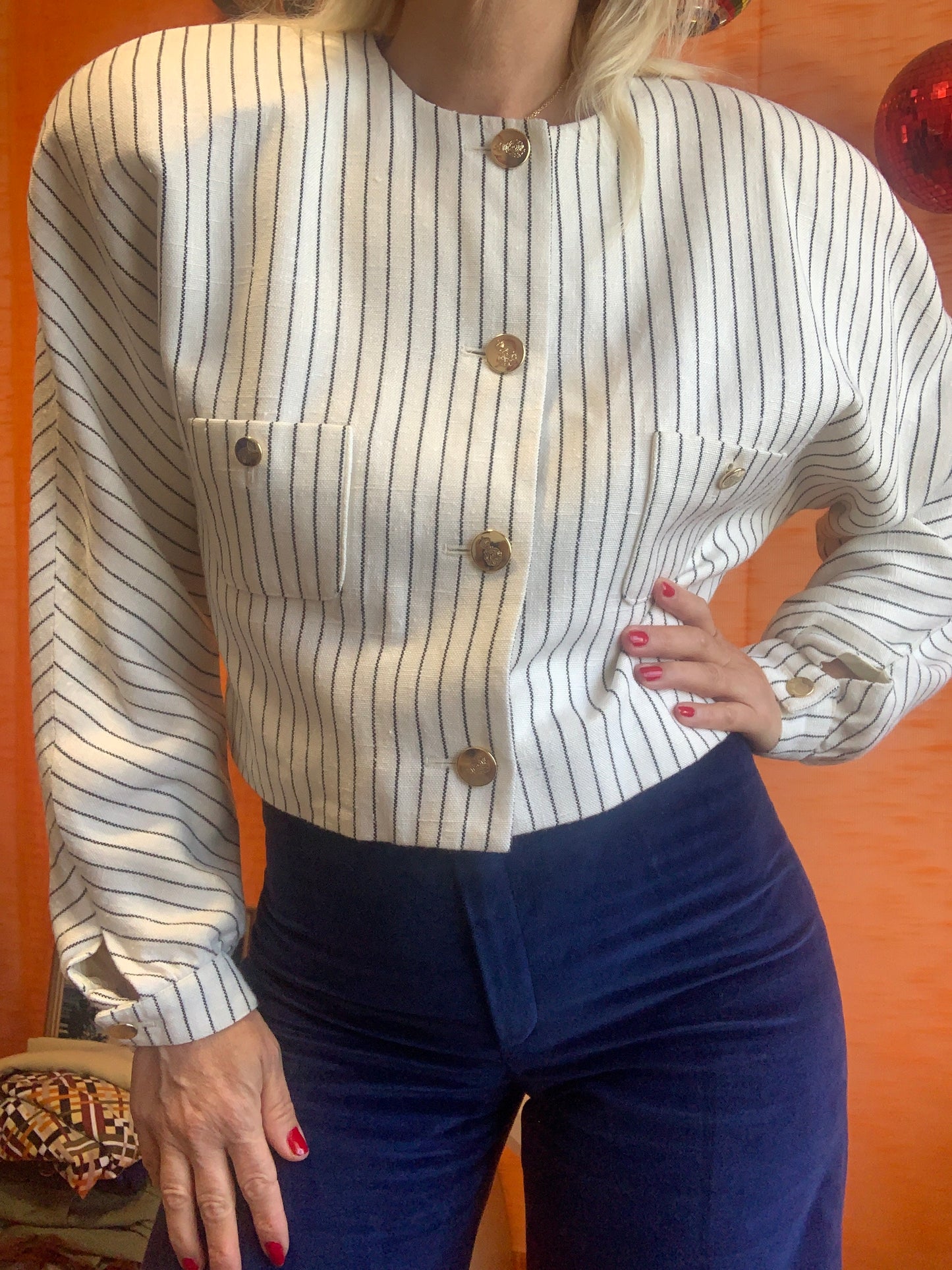 Superbe Veste courte volume à rayures 1980/90 Épaulettes