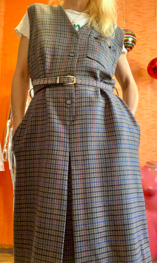 Robe a carreaux en pure laine vierge Woolmark Vintage France