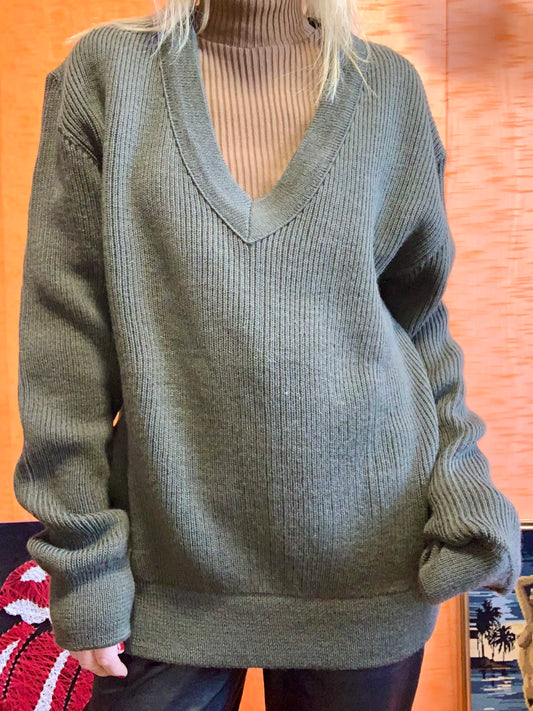 Pull Kaki Armée Vintage Mailles Tricot -