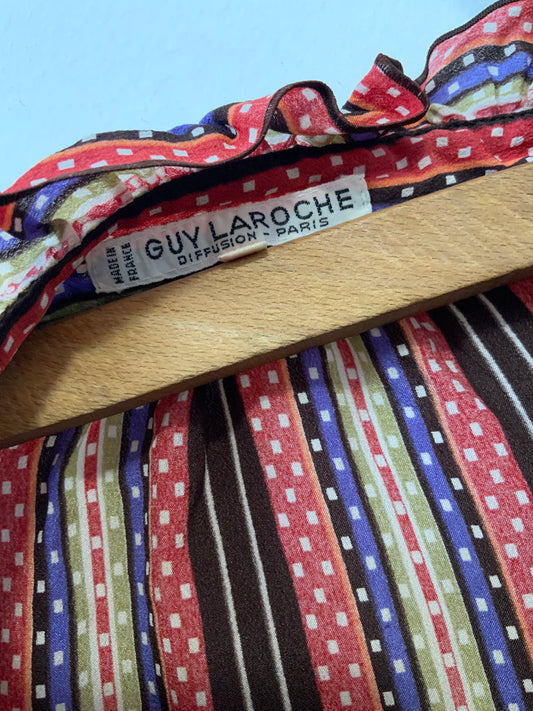 Chemisier à rayures Vintage Soie Guy Laroche Diffusion 1980 France