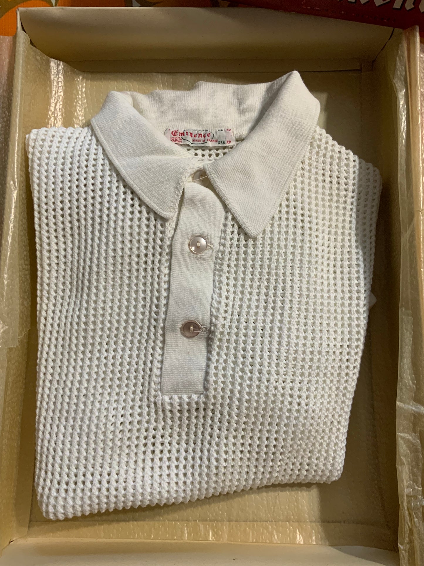 T shirt Polo Ajouré blanc Deadstock Vintage 1970