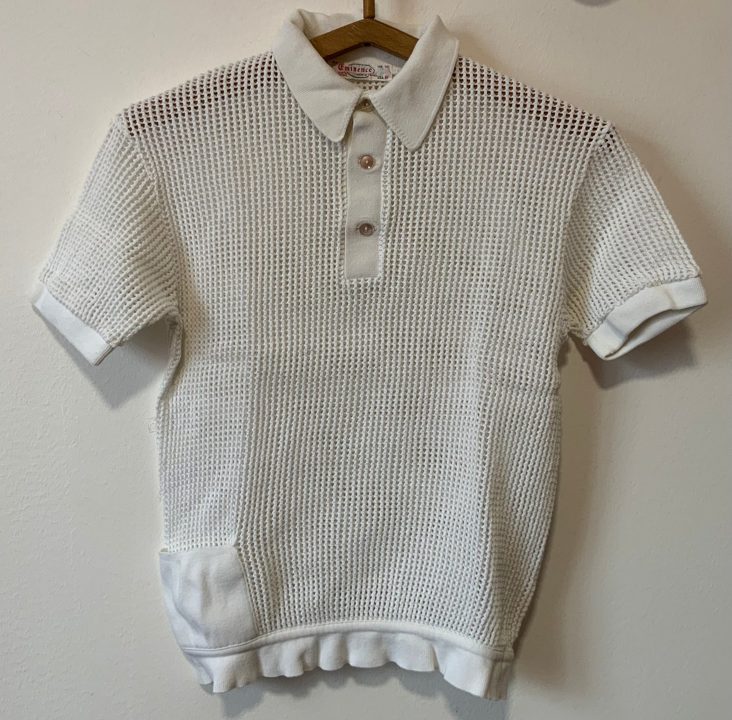 T shirt Polo Ajouré blanc Deadstock Vintage 1970