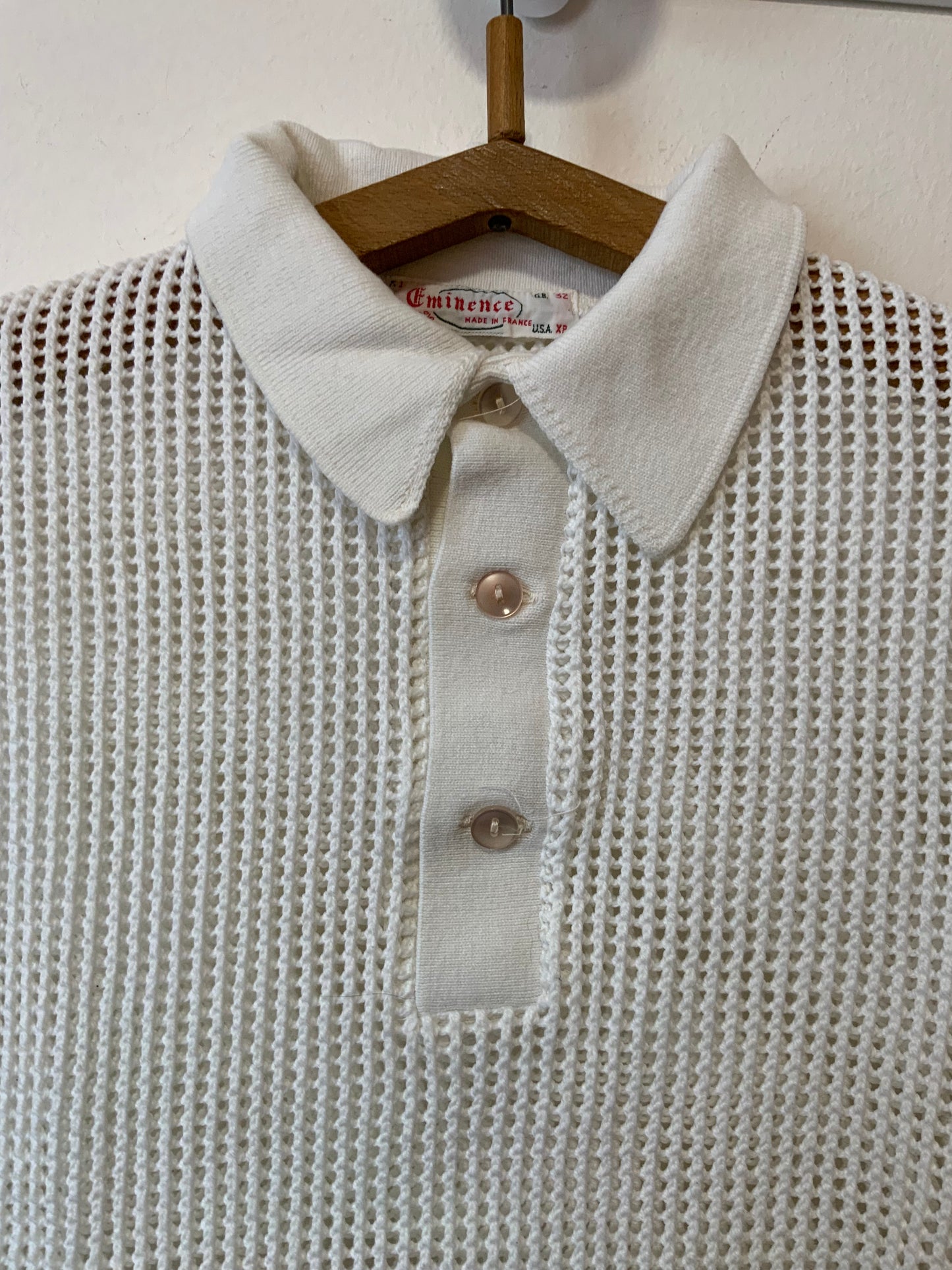 T shirt Polo Ajouré blanc Deadstock Vintage 1970
