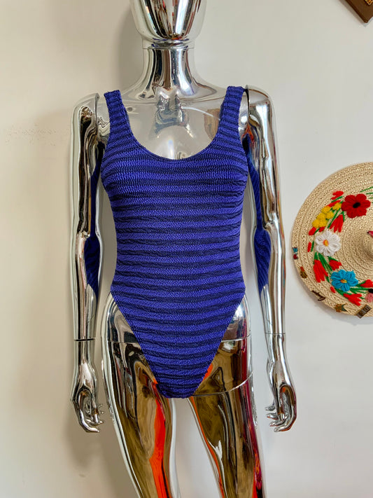 Maillot de Bain 1 pièce À rayures gaufrées Vintage 1980/90 Arena