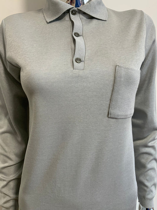 Pull col boutonné gris perle Vintage Tricot 1970 France