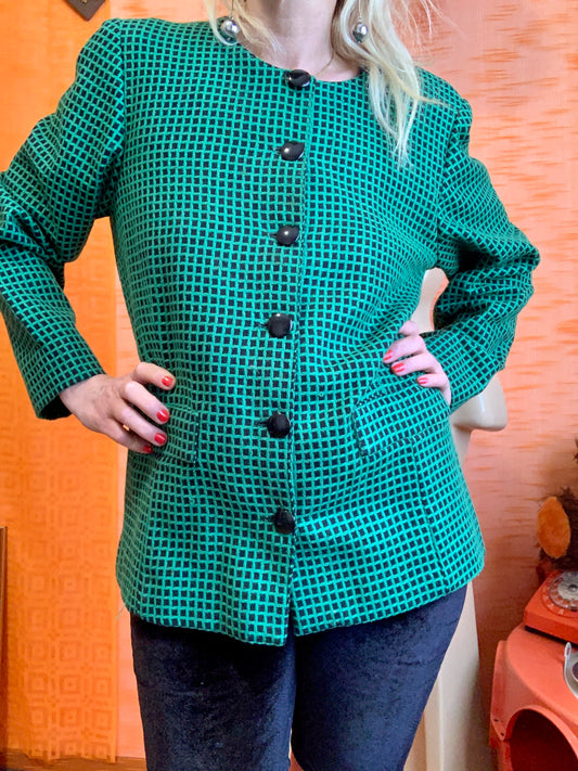 Veste blazer Vintage 1980 à petit carreaux Confection Main Création