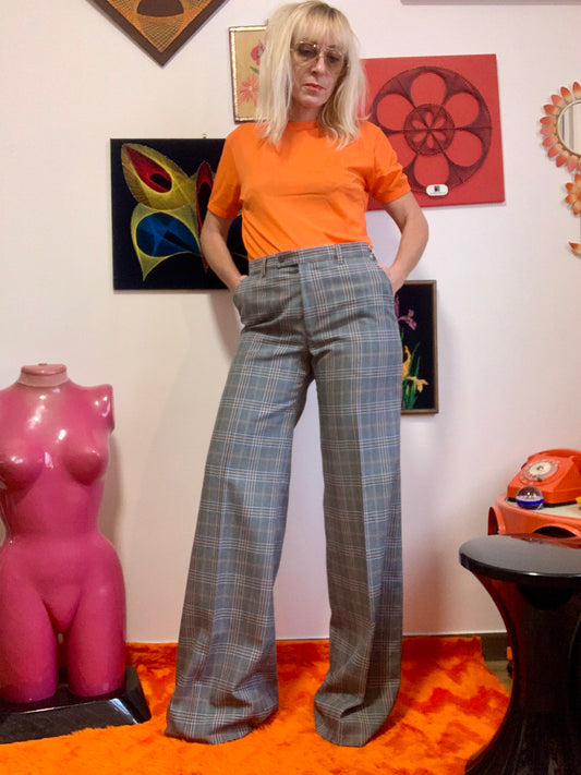 Superbe Pattes d’Éléphant Large Carreaux Deadstock Vintage 1970