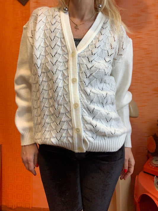 Gilet LaineMailles ajourées trop mignon Made in France Vintage 1980