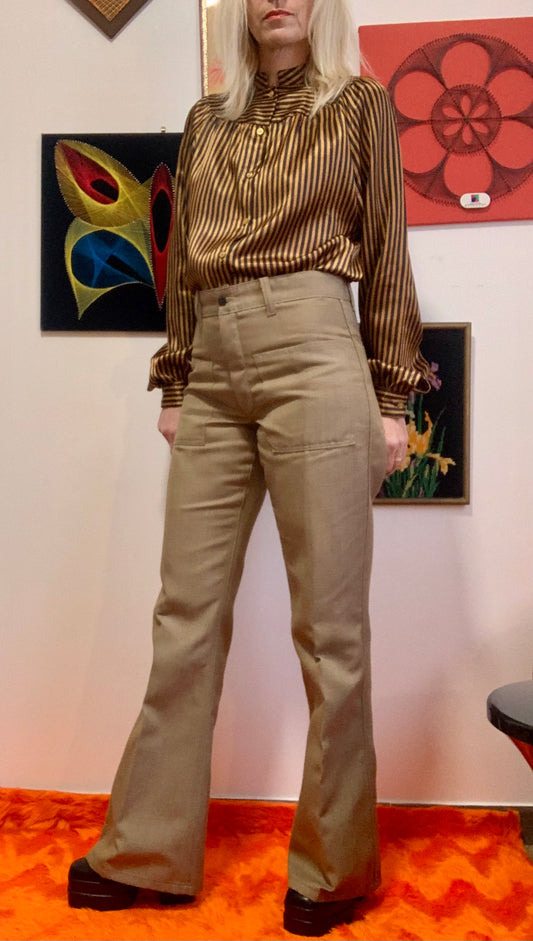Pantalon Flare Pattes d’éléphant Deadstock Polywest Tergal Kidur France Vintage 70