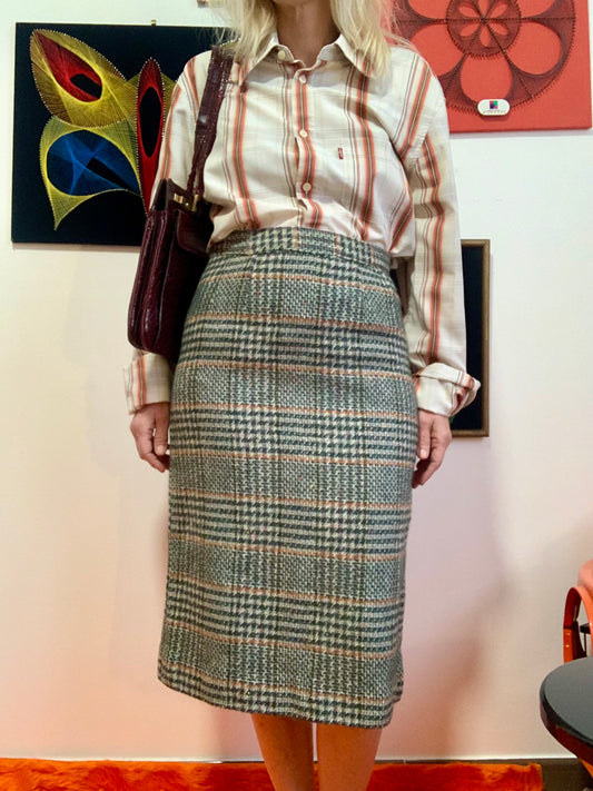 Jupe droite à carreaux Laine Vintage 1960/70