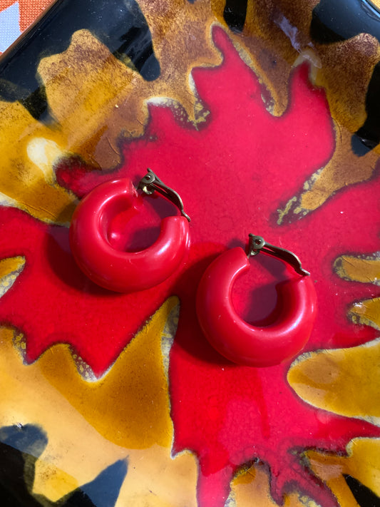 Boucles d’oreilles créoles rouges Vintage