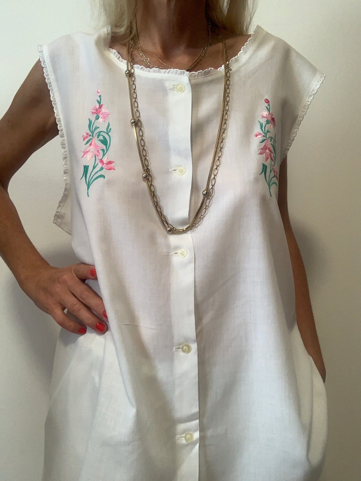 Blouse coton broderies fleurs Vintage 1980