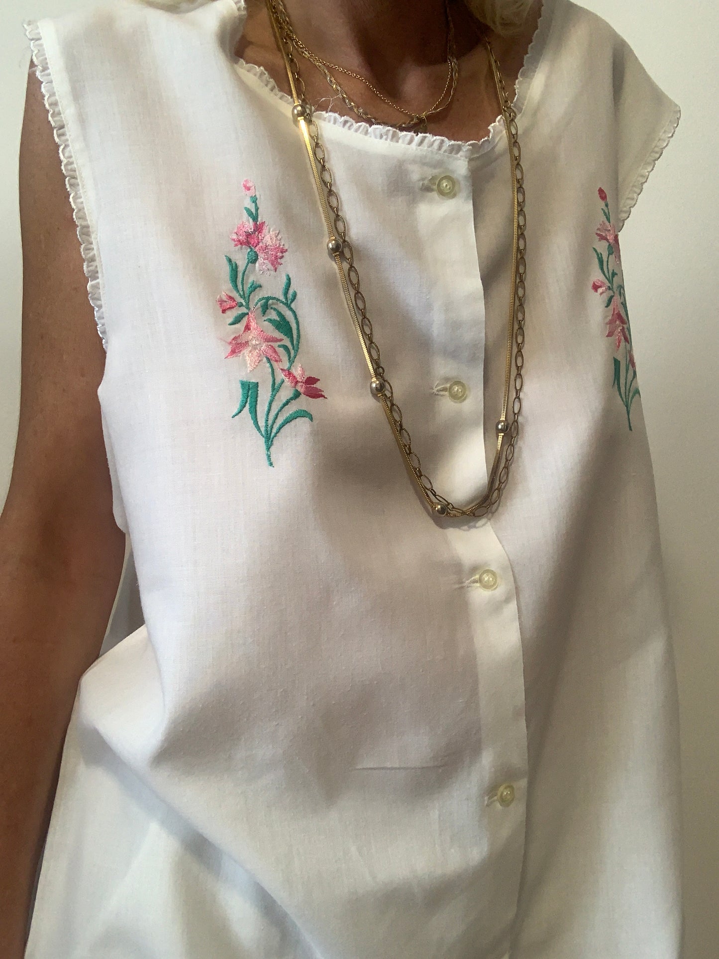 Blouse coton broderies fleurs Vintage 1980