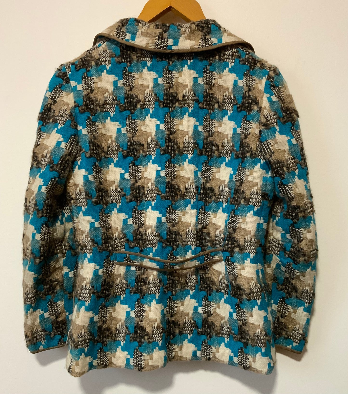 Veste blazer laine Turquoise gros carreaux pieds de poule Vintage Création Chic