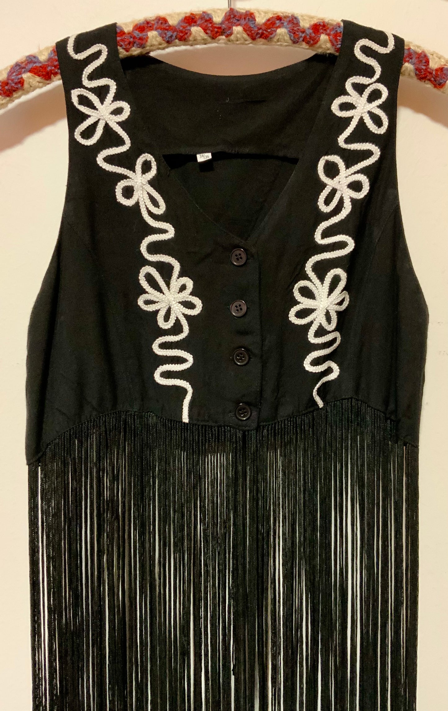 Gilet sans manche à franges broderies Vintage 1990 Pépite Vintage