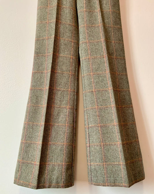 Superbe Pantalon Pattes d’éléphant Flare Vintage Carreaux 1970 Neuf