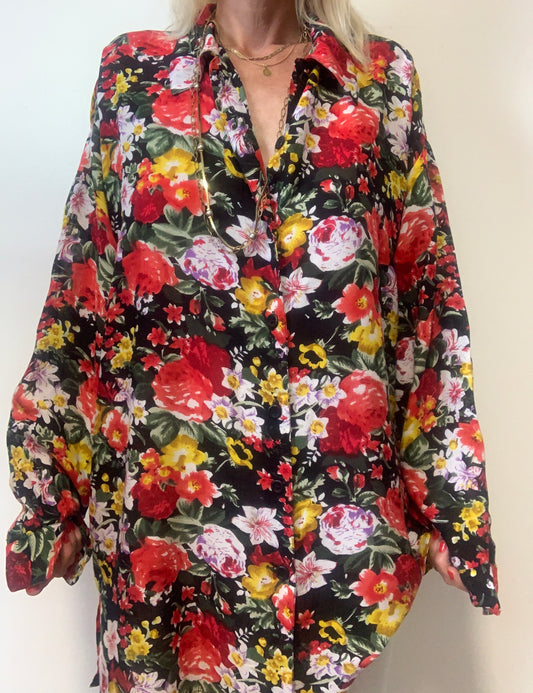Chemise à Fleurs Ravissante Viscose Vintage 1990 India