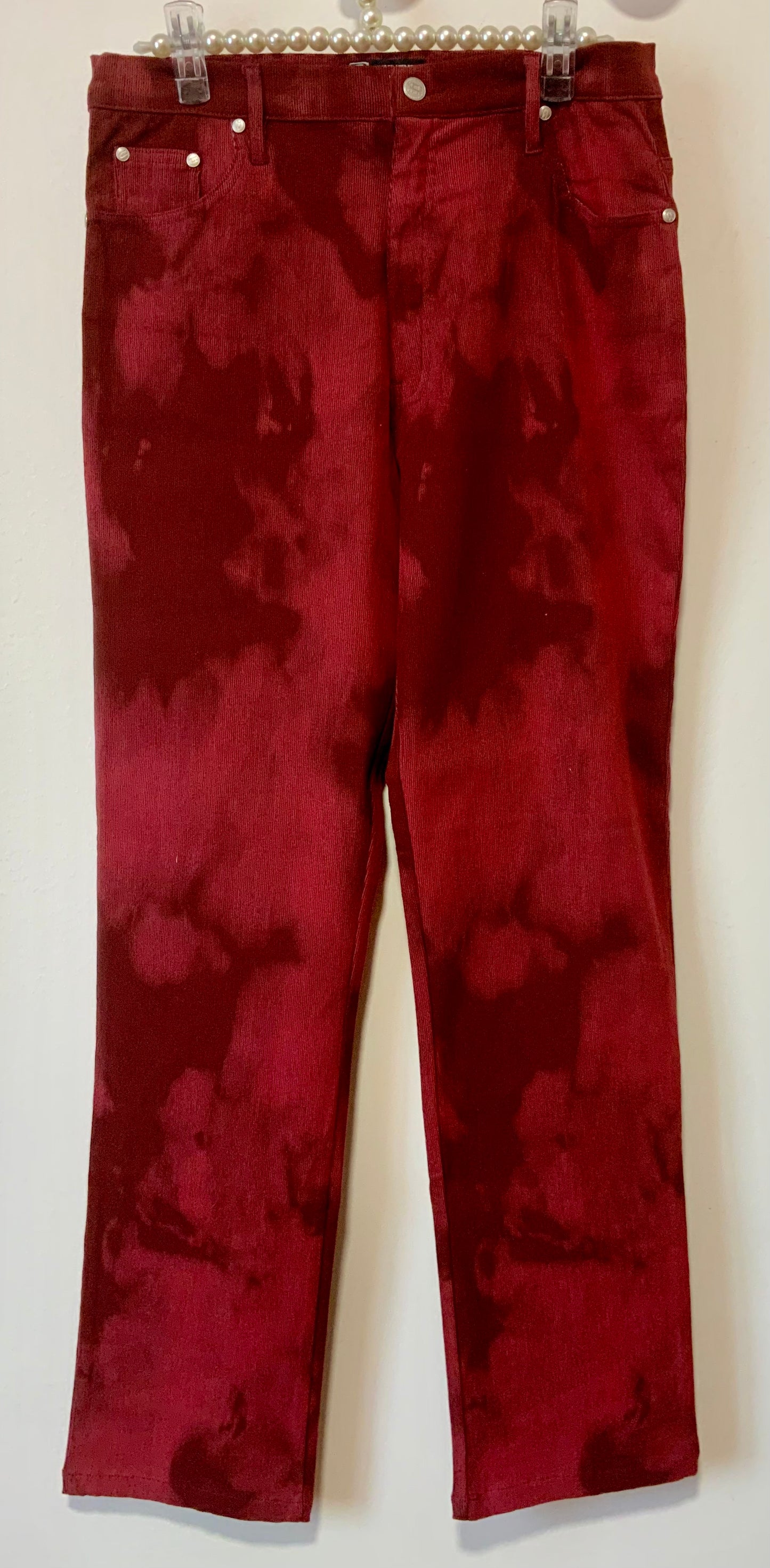 Pantalon velours côtelé motifs tie and die Rouge Vintage Neuf