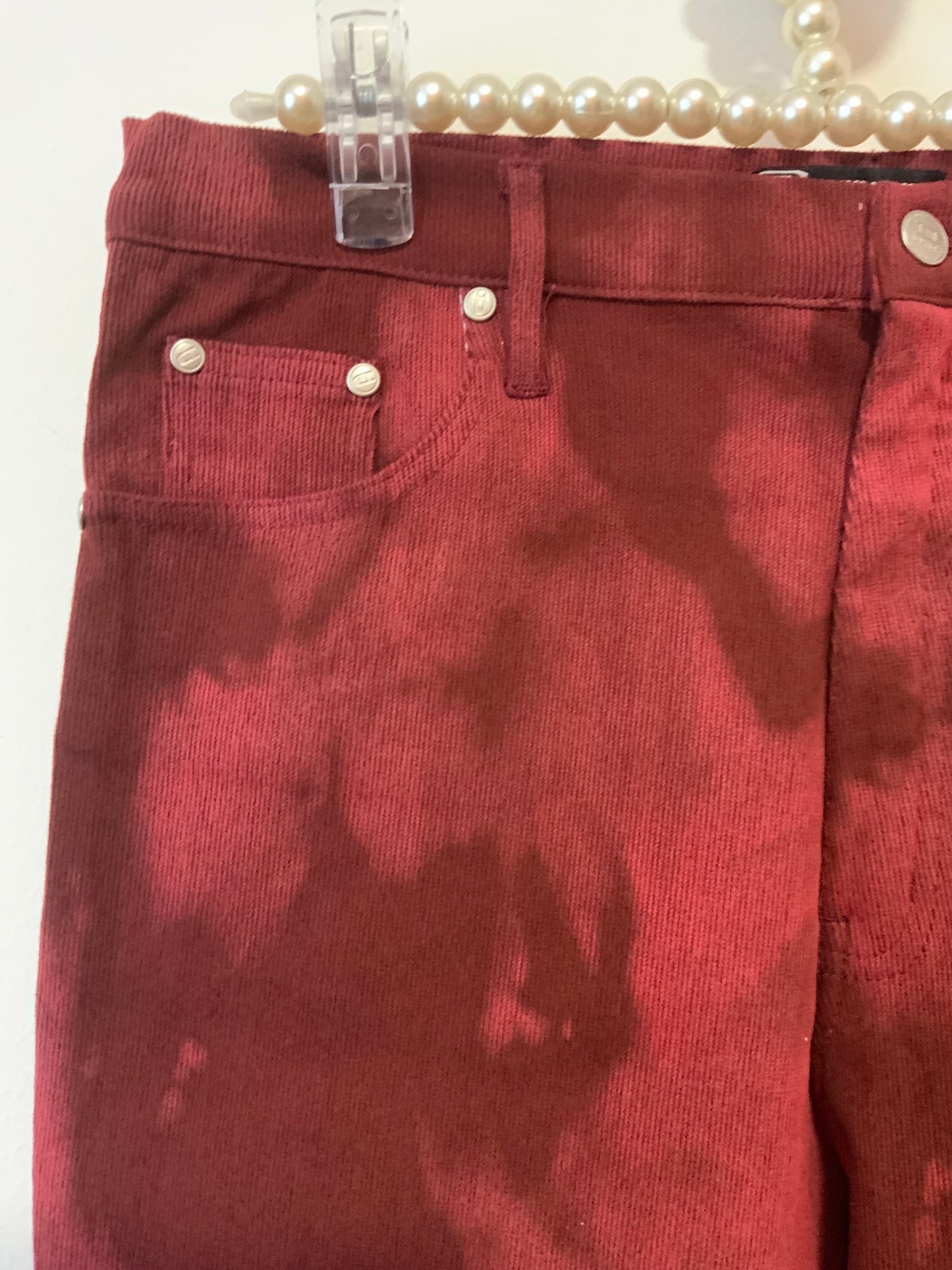Pantalon velours côtelé motifs tie and die Rouge Vintage Neuf
