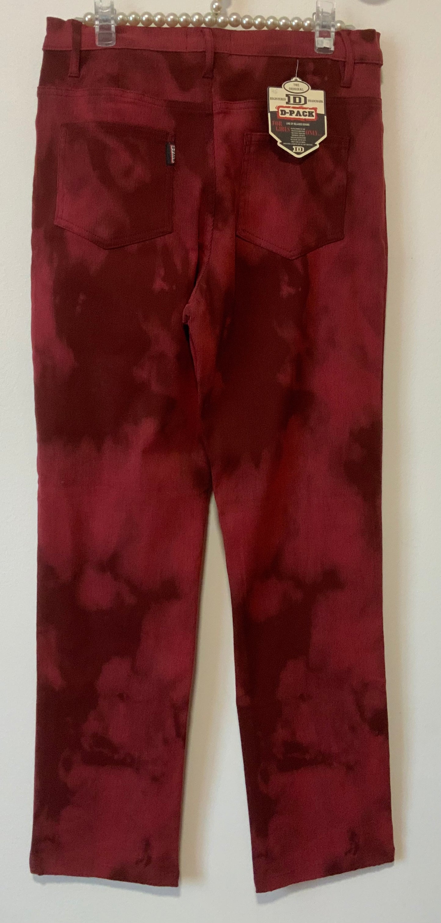 Pantalon velours côtelé motifs tie and die Rouge Vintage Neuf