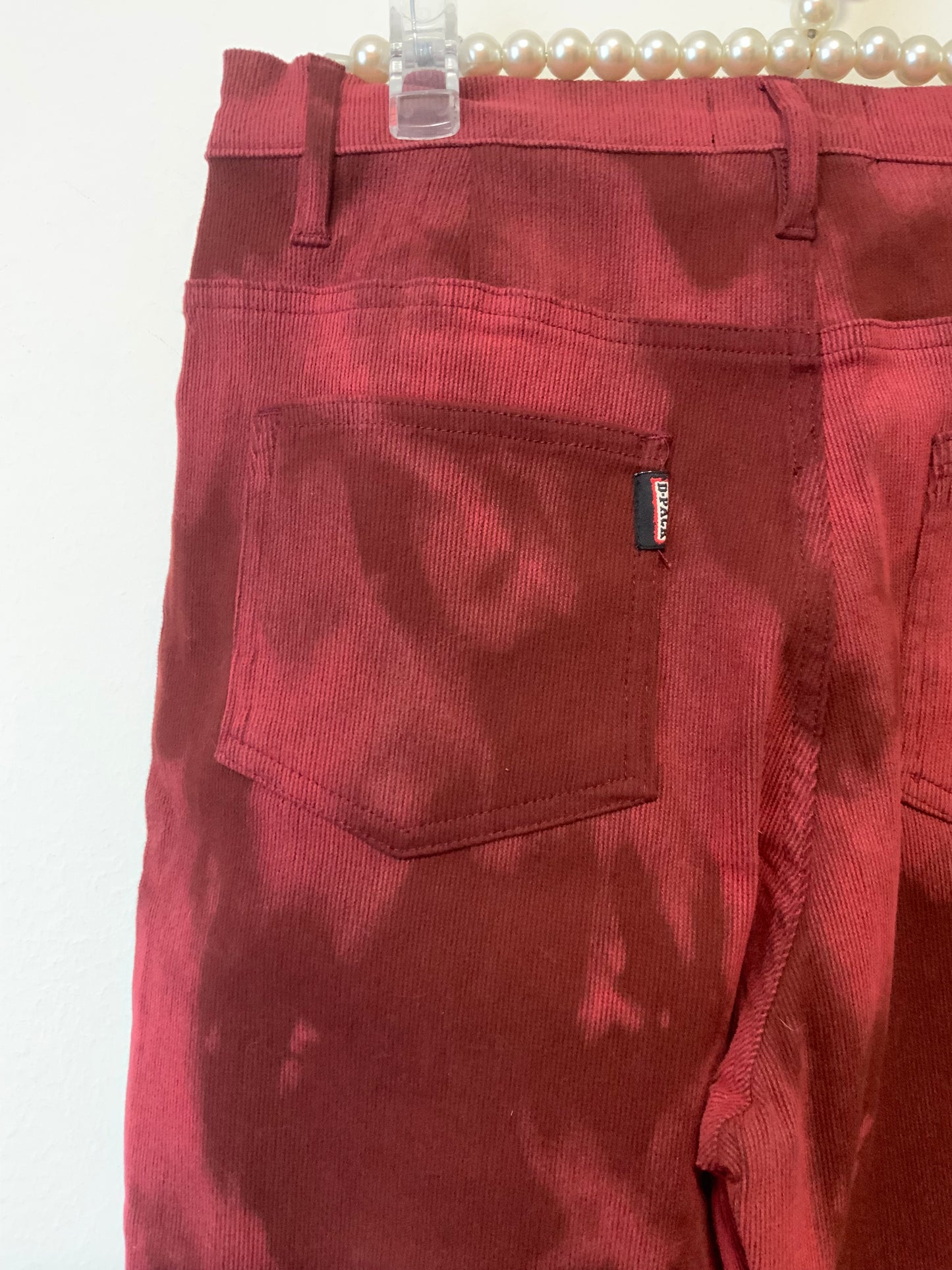 Pantalon velours côtelé motifs tie and die Rouge Vintage Neuf