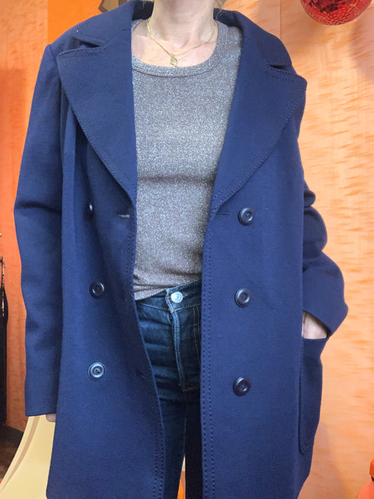 Veste Croisée Blazer pure Laine Vierge Woolmark Surpiqûres prononcées Classique Chic