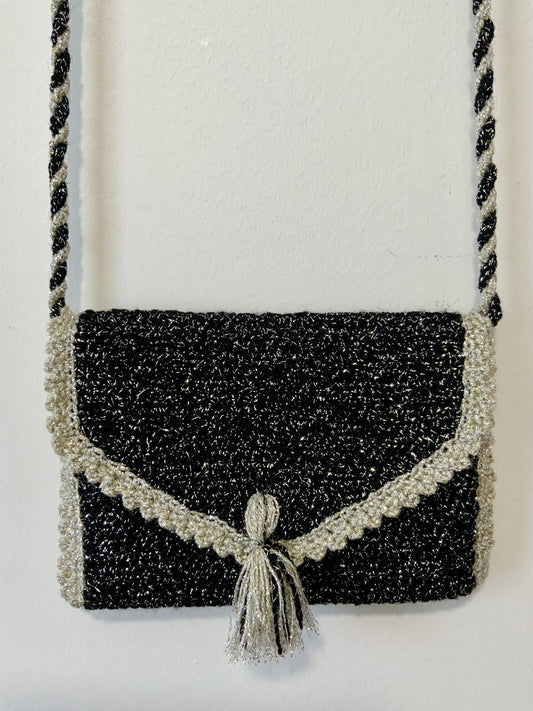 Sac à main Argenté Laine crochet Fait main Vintage Chic