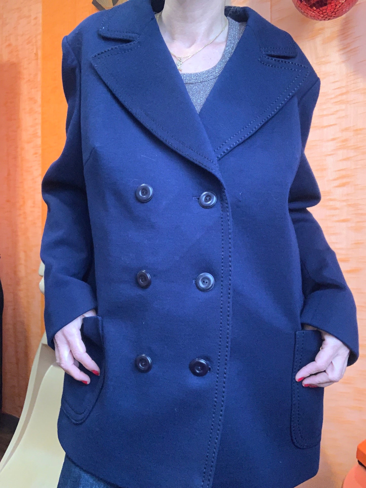 Veste Croisée Blazer pure Laine Vierge Woolmark Surpiqûres prononcées Classique Chic