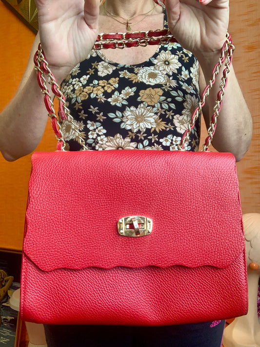 Sac à main cuir rouge Sofia Cardoni Italy - Haut de gamme.