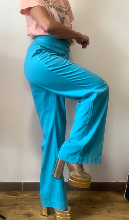 Pantalon Flare Pattes d’éléphant Turquoise Vintage 1970 Neuf