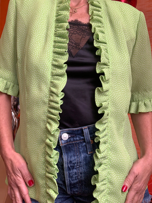 Veste Chemisier Frous Frous et petits pois vert vif Vintage France Original