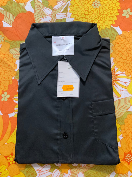 Chemise soyeuse noire avec col pelle à tartes Vintage Neuve 1980 France