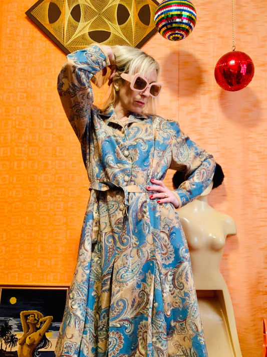 Robe Vintage Epaulettes Motifs cachemire paisley Élégance