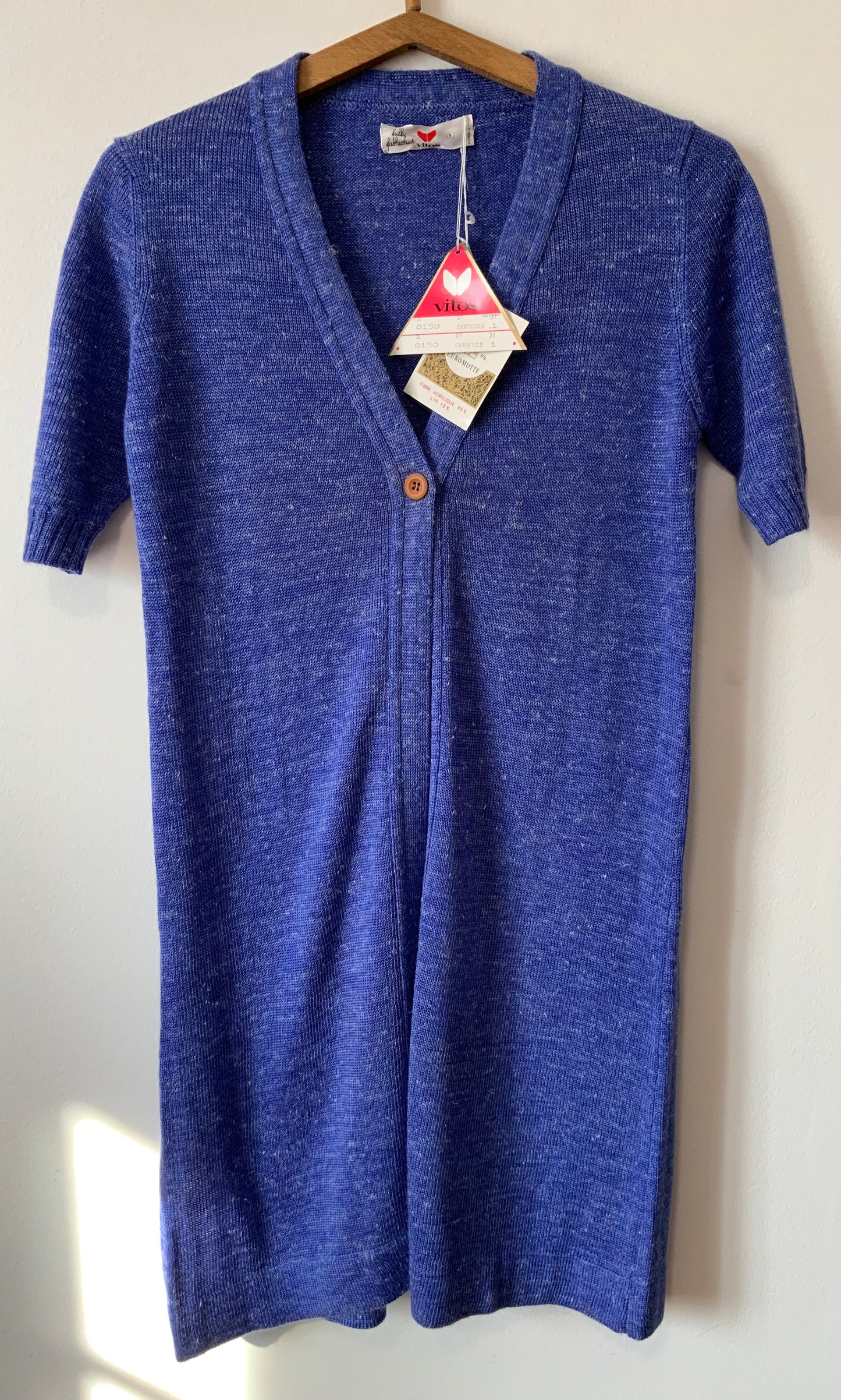 Très long gilet violet chiné Neuf Deadstock 1970/80 France