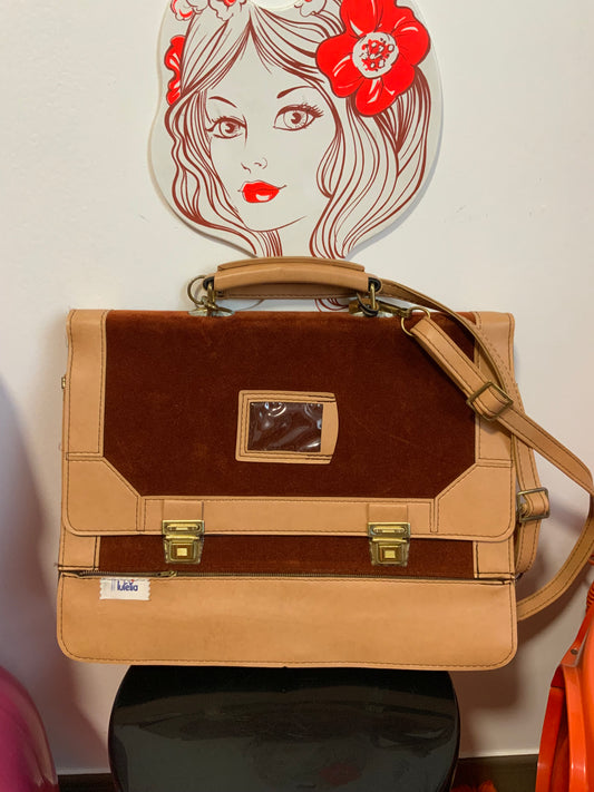 Sac Cartable Velours Marron Bordeaux Vintage 1980