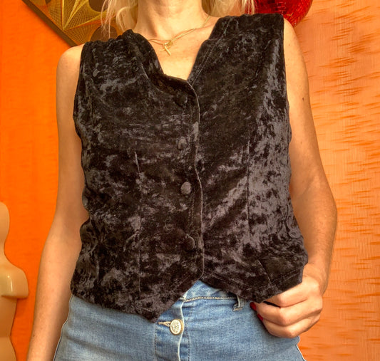 Top Gilet boléro Velours boutonné Vintage 1990 Chic