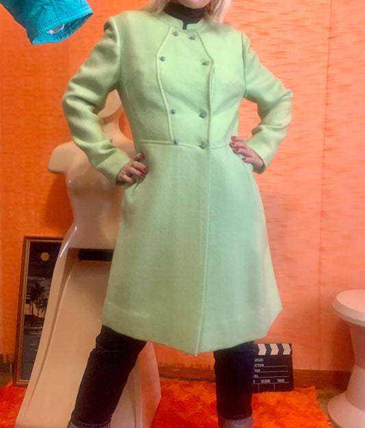 Superbe Manteau 1960/70 Vert Pure Laine