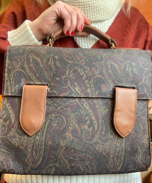 Sac à main Cuir Vintage Motifs Paisley Marron 1980