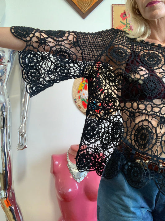 Top Mailles Crochets Vintage 1990 Bohème Chic
