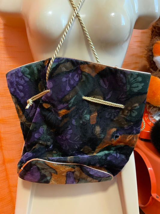 Sac à Main bourse Motifs Fleurs velours Vintage 1990