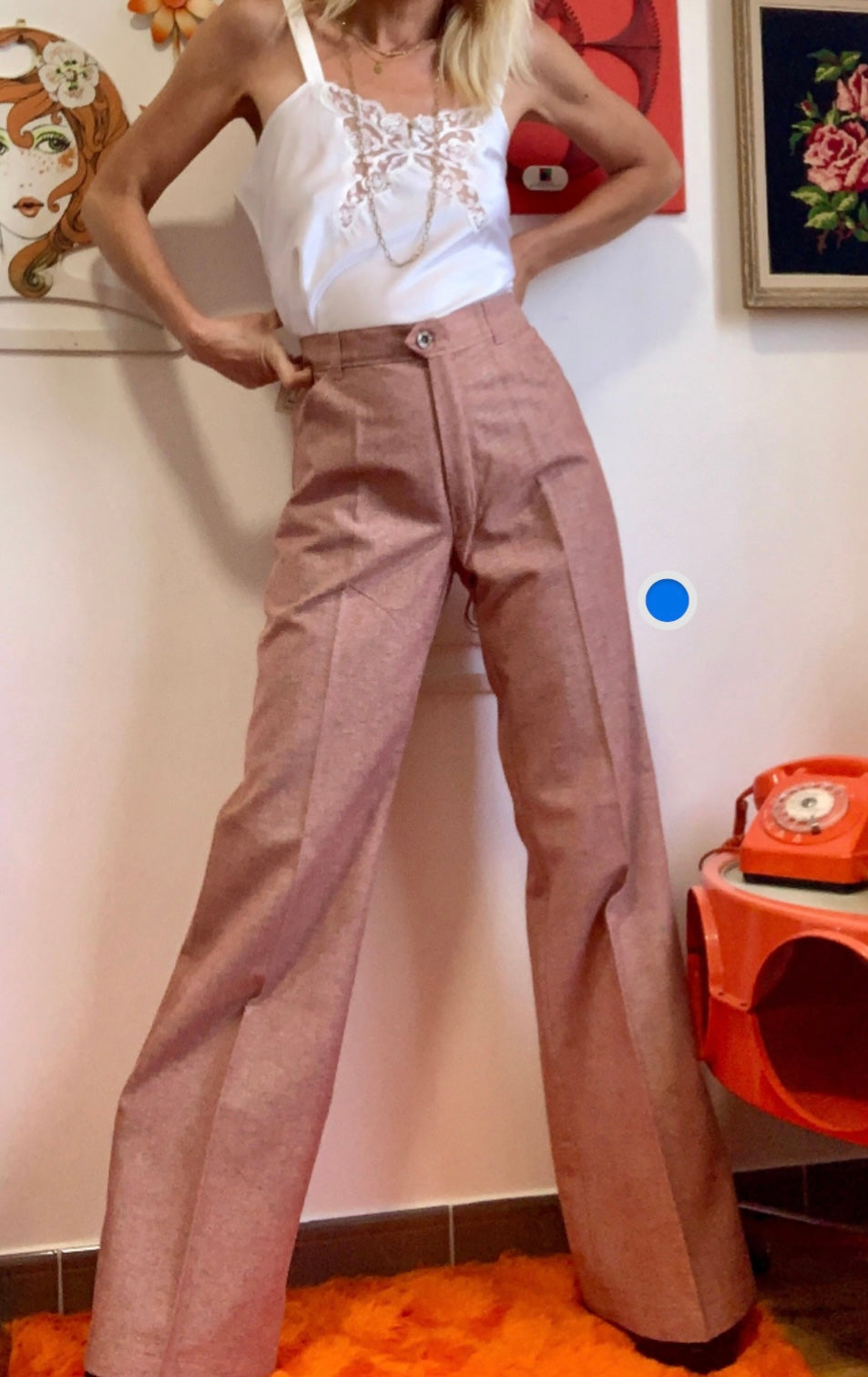 Pantalon toile Pattes d’éléphant Vintage Tergal Neuf 1970