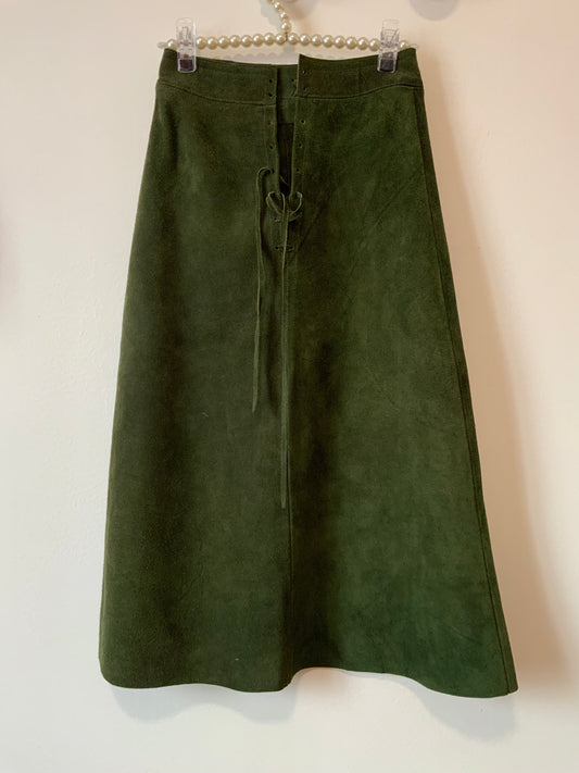 Jupe Daim à lacets Verte Vintage Hippie 1970 Deadstock