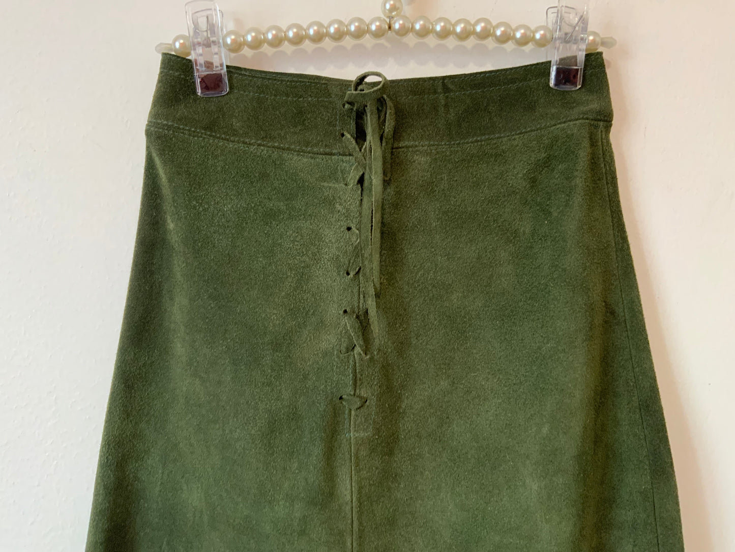Jupe Daim à lacets Verte Vintage Hippie 1970 Deadstock