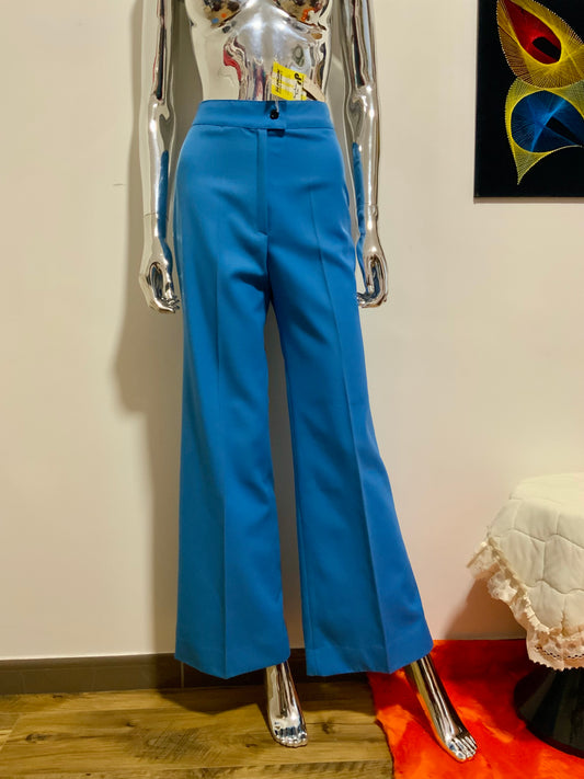 Pantalon pattes d’éléphant Tergal Bleu Vintage 1970 Flare
