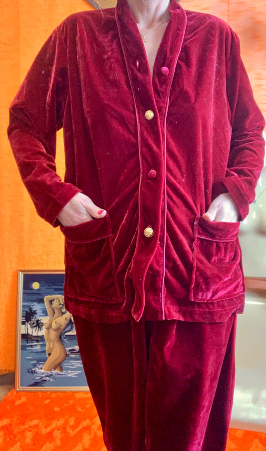 Ensemble Pantalon en velours bordeaux Vintage Neuf 1990