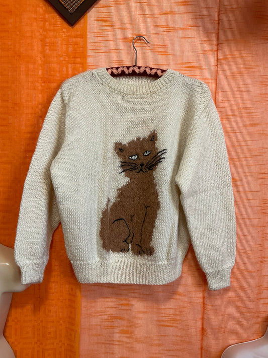 Pull Tricot Main Laine Mohair Tricoté Main Vintage- T40