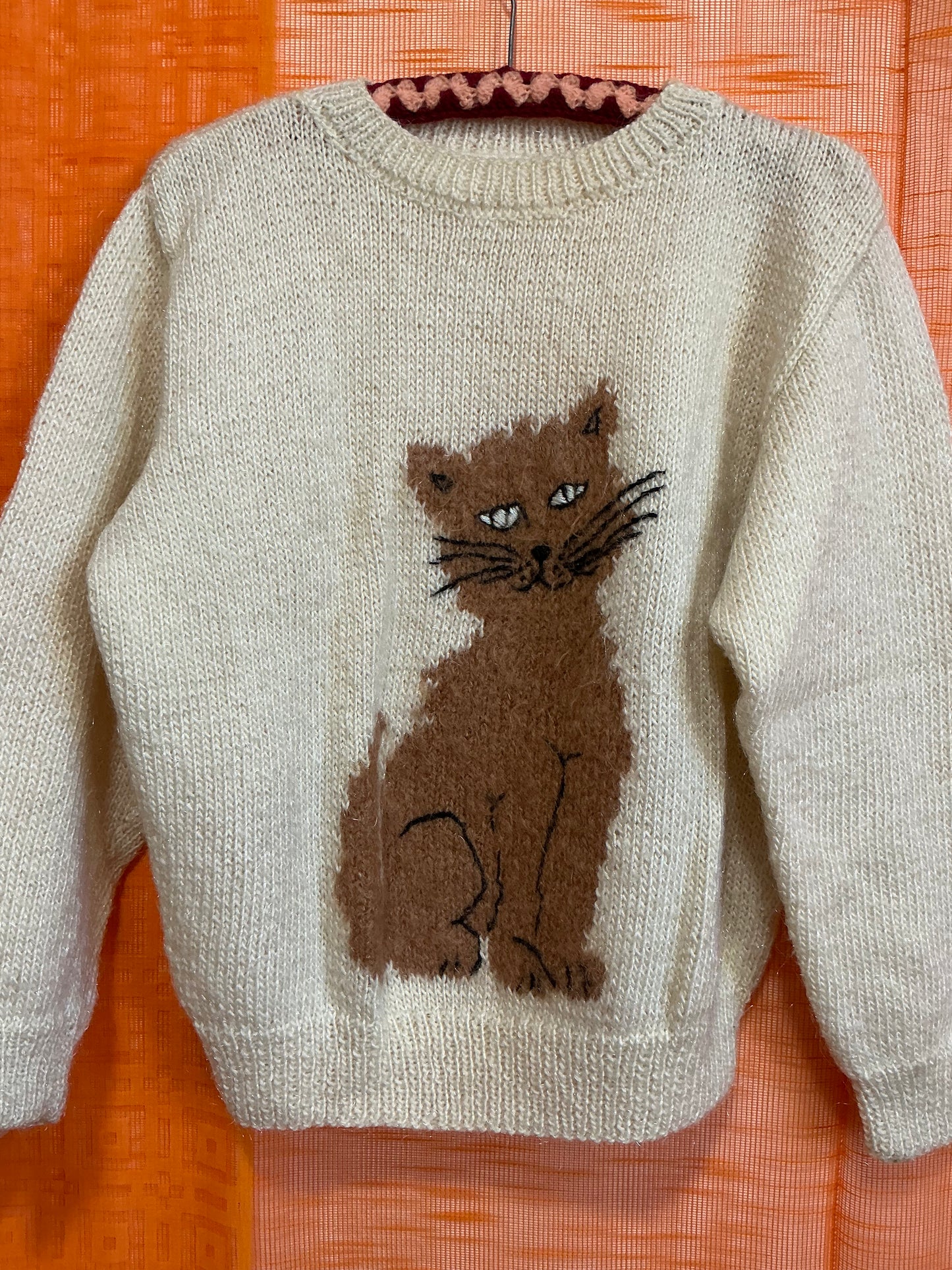 Pull Tricot Main Laine Mohair Tricoté Main Vintage- T40
