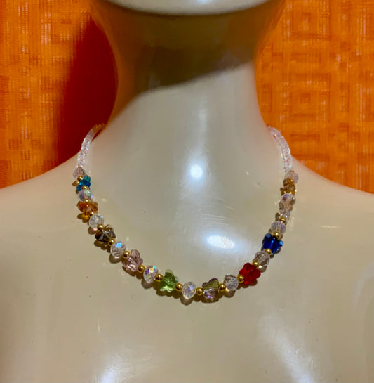 Collier Perles de verre colorées et papillons Vintage 2000’